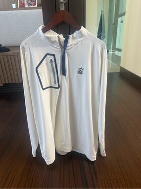 Peter Millar White Lightweight Quarter-Zip Shirt Jacket with Navy Trim Golf